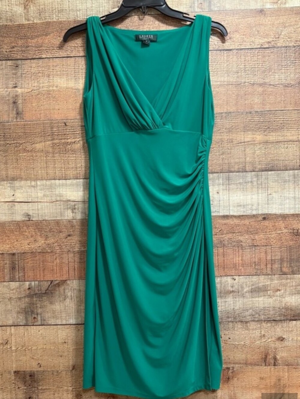 Lauren Ralph Lauren Emerald Green V-Neck Draped Midi Dress